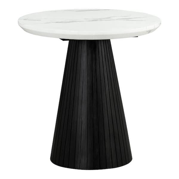 Jones 22 in. Black Round Faux Marble Top End Table with Reeded Drum Base