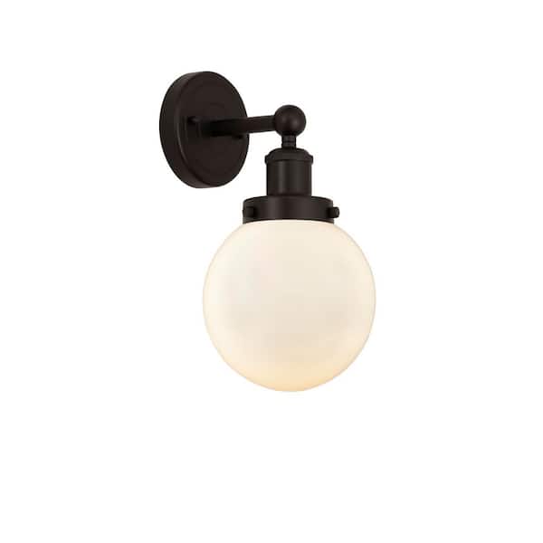 Beacon 1-Light Oil Rubbed Bronze Wall Sconce with White Glass Shade