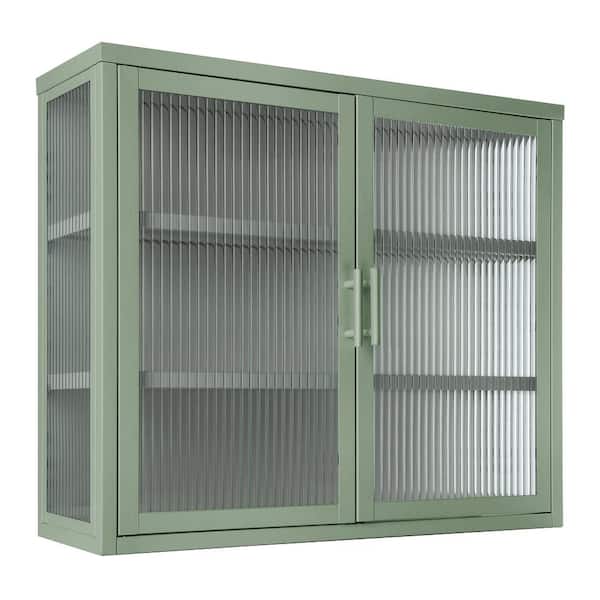 Unbranded Retro Style 27.6 in. W x 9.1 in. D x 23.6 in. H Bathroom Storage Wall Cabinet with Detachable Shelves in Mint Green