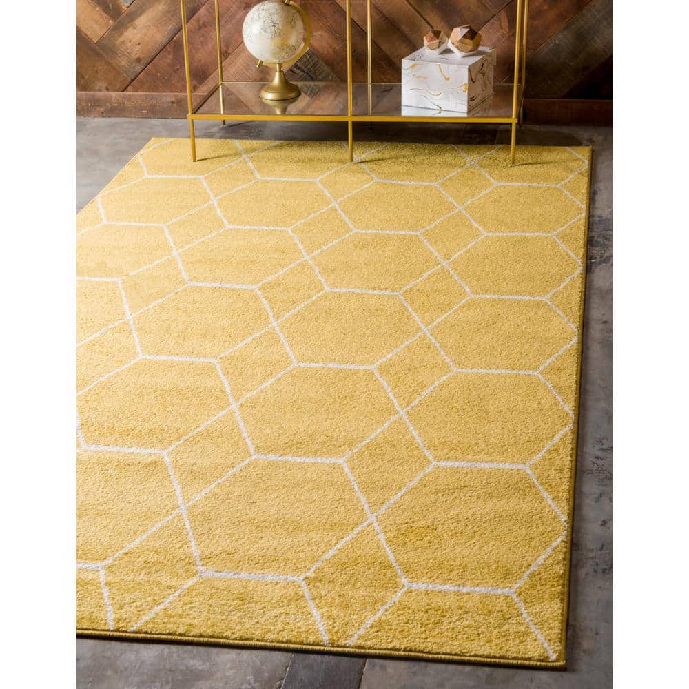 Bright Yellow 4' x 6' Trellis Synthetic Rectangular Rug