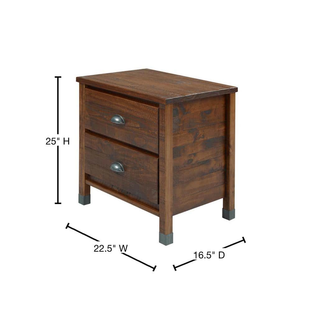 Baja Medium Pine 2-Drawer Nightstand with Steel Accents