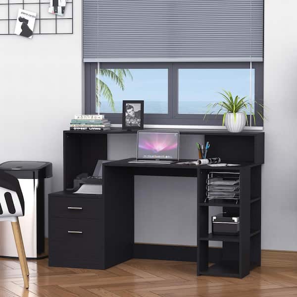 Dorm Computer Desk Writing Table Drawer PC Cabinet w/ Elevated Shelf Home Office 
