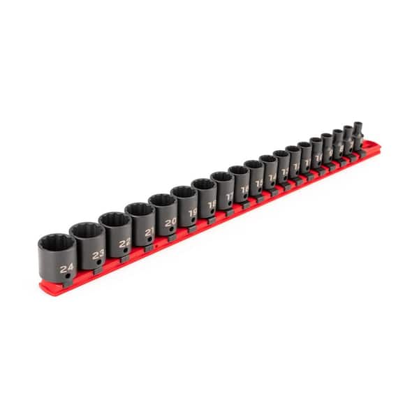 TEKTON 3/8 in. Drive 12-Point Impact Socket Set (19-Piece) (6-24 mm) - Rails