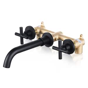 Matte Black Double Handle Wall Mounted Bathroom Faucet Rough-in Valve Included