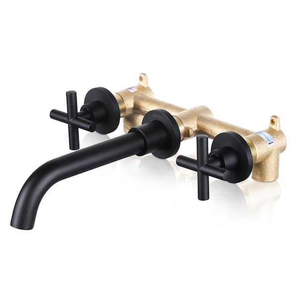 ARCORA Matte Black Double Handle Wall Mounted Bathroom Faucet Rough-in Valve Included