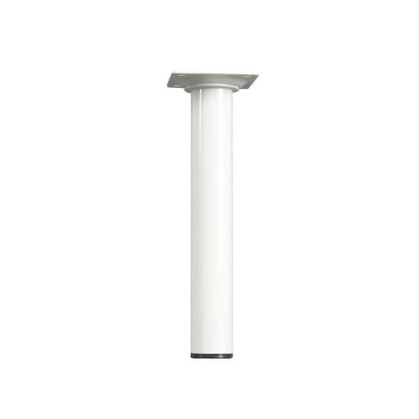 Waddell Round Metal Table Leg, White - 8 in. H x 1.125 in. Dia. - Steel Construction with Wide Foot Pad for Stability