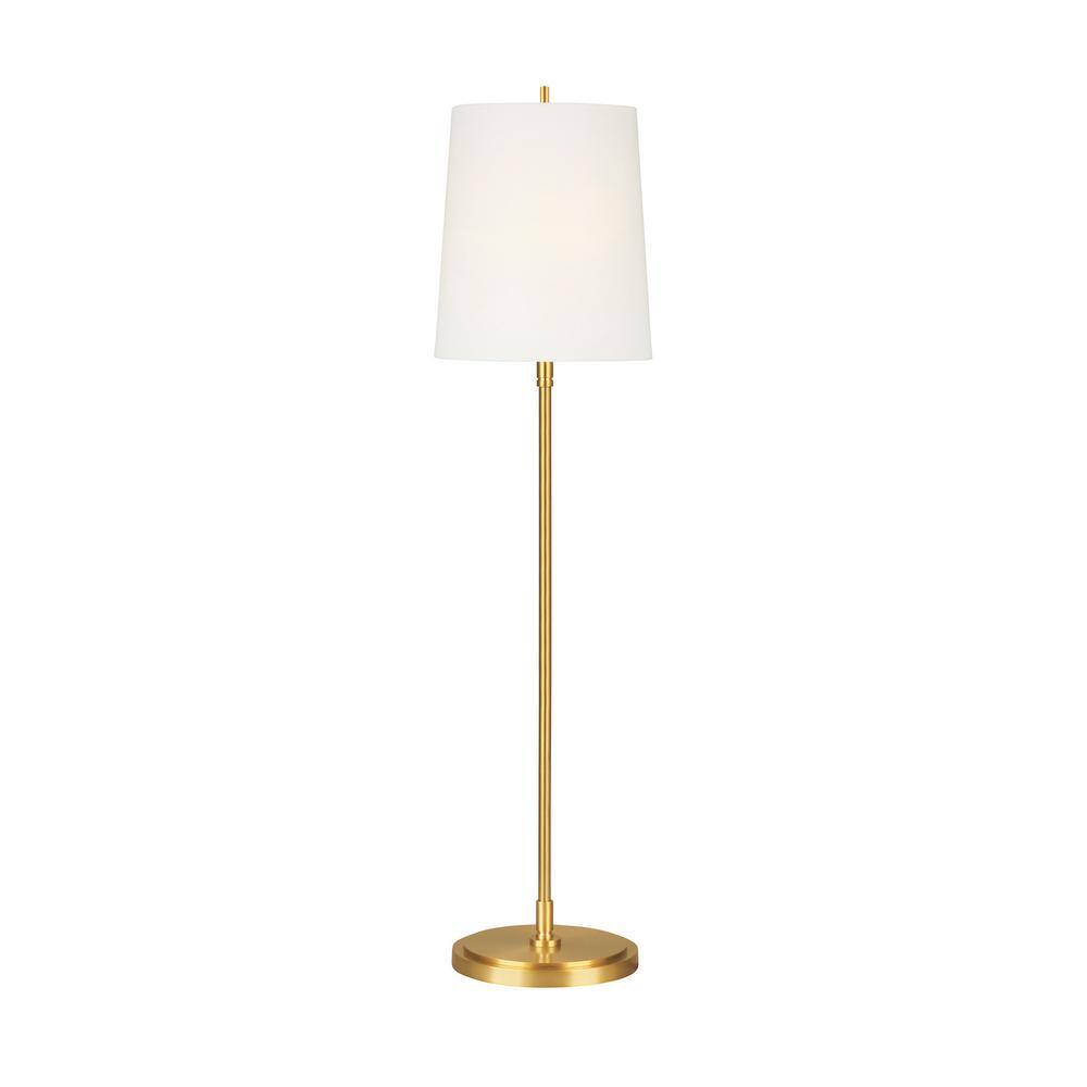 Adjustable Burnished Brass Floor Lamp with White Linen Shade