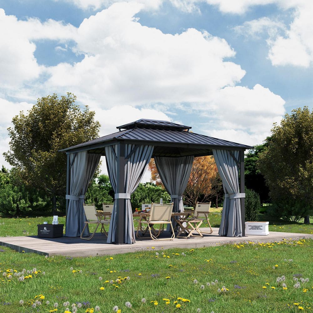 12 ft. W x 10 ft. D Galvanized Steel Hardtop Double Roof Gazebo with Celling Hook and Mosquito Netting price history on PriceWatchPro