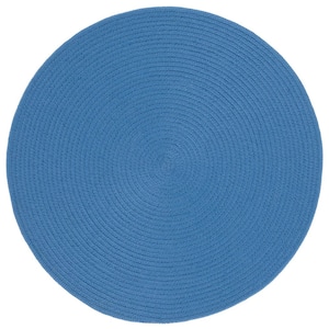 Braided Dark Blue Doormat 3 ft. Round Abstract Round Area Rug