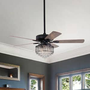 Ella 52 in. Indoor Matte Black Glam Ceiling Fan with Crystal Light Kit and Remote Control