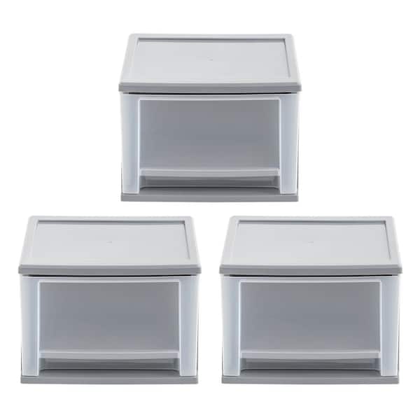 1 Drawer Stackable Storage Unit in Gray (12 in. W x 8.39 in. H) (3-Pack)