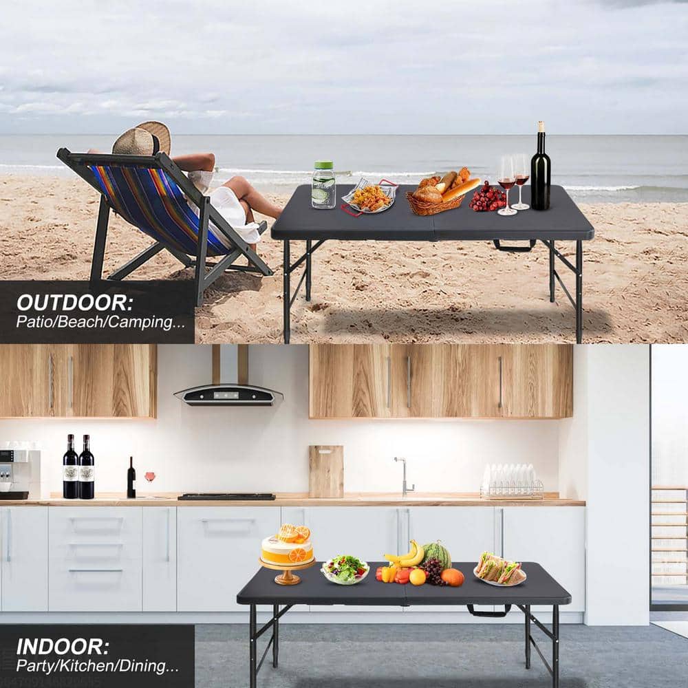 4 ft. Black Portable Outdoor Picnic Table, Folding Table Camping Table High