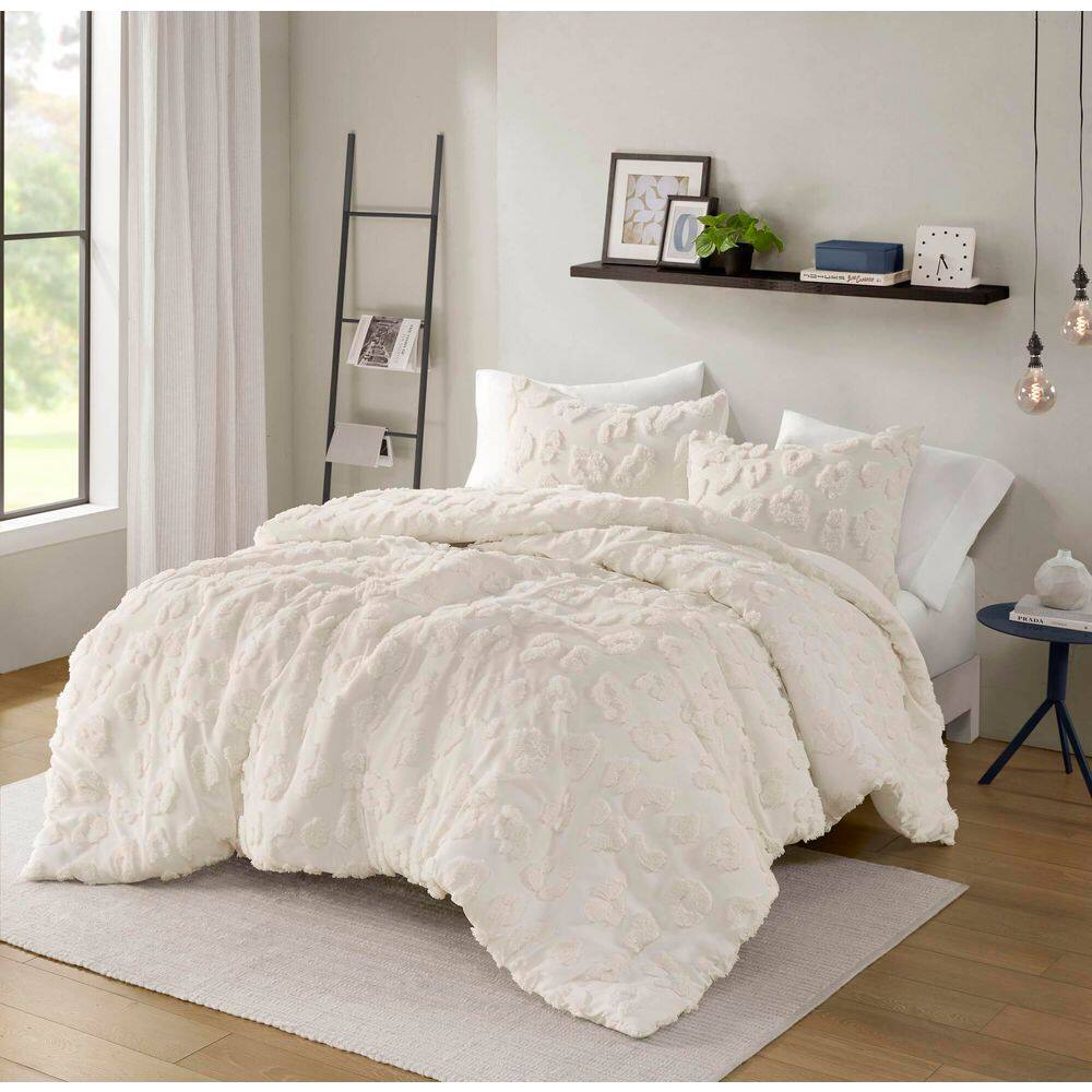 Off-White Chenille Twin/Twin XL Duvet Cover Set