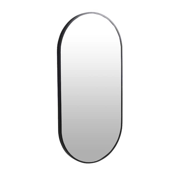 WarmieHomy 18 in. W x 35 in. H Oval Aluminum Alloy Framed Wall Mount Bathroom Vanity HD Glass Mirror in Black