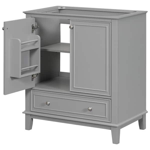 29.5 in. W x 17.8 in. D x 33.8 in. H Gray Linen Cabinet Bathroom Vanity with Doors and Drawer