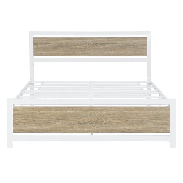Polibi 60.20 in. W x 39.30 in. H White Queen Metal and Wood Platform Bed with Headboard and Footboard