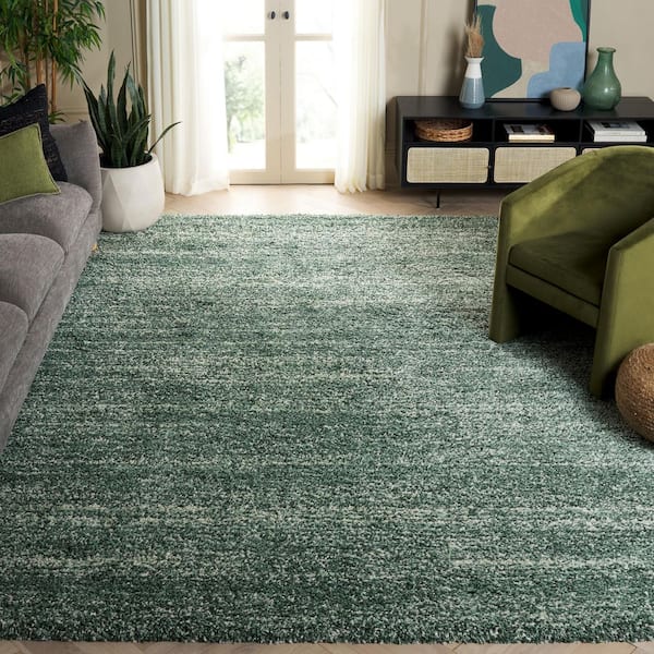Hudson Shag 9 ft. x 12 ft. Green/Ivory Solid Marle Area Rug