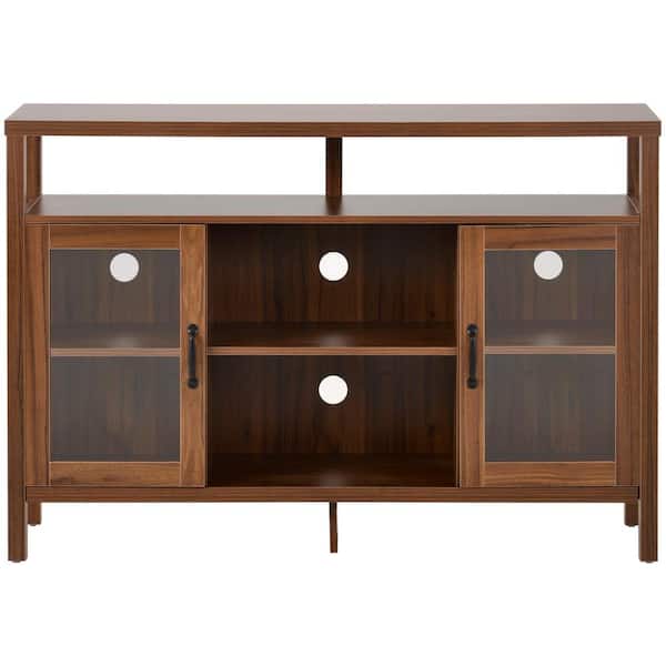ANBAZAR 51.9 in. Brown Wood TV Stand with Storage Cabinets Entertainment Center for TV's up to 58 in. Glass Door Console