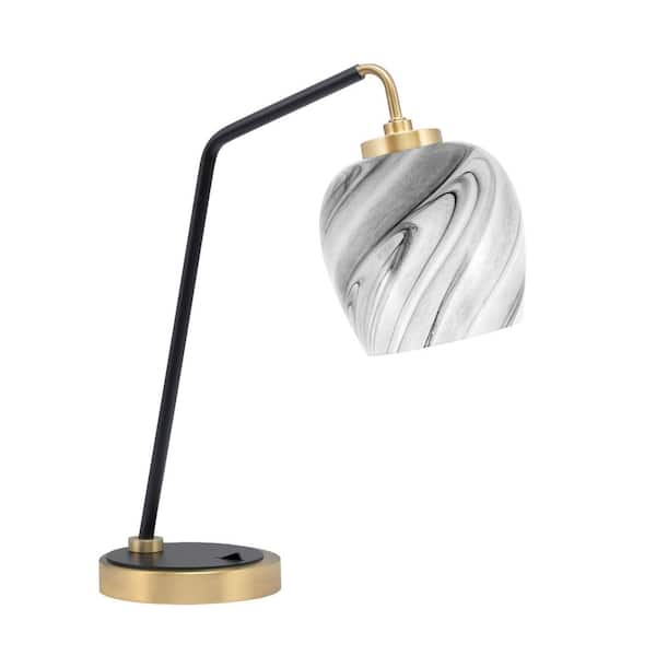 Unbranded Delgado 16.5 in. Matte Black and New Age Brass Desk Lamp with Onyx Swirl Glass