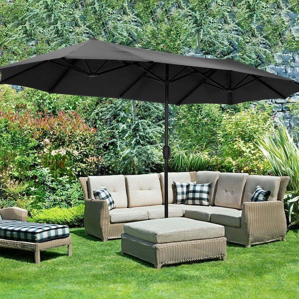 apontus 13 foot market patio umbrella outdoor furniture aluminum Ainfox 13 ft. Steel Market Patio Umbrella 2-Side in Black