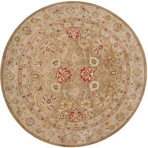 Antiquity Brown/Beige 4 ft. x 4 ft. Round Border Area Rug