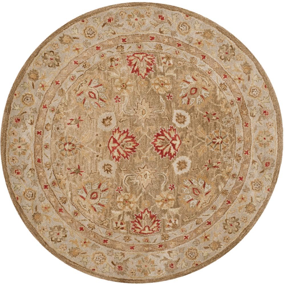 SAFAVIEH Antiquity Brown/Beige 8 Ft. X 8 Ft. Round Border Area Rug ...