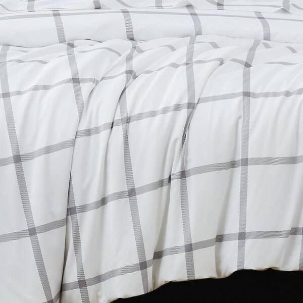 Truly Soft Printed Windowpane Sheet Set - White/Charcoal - Queen