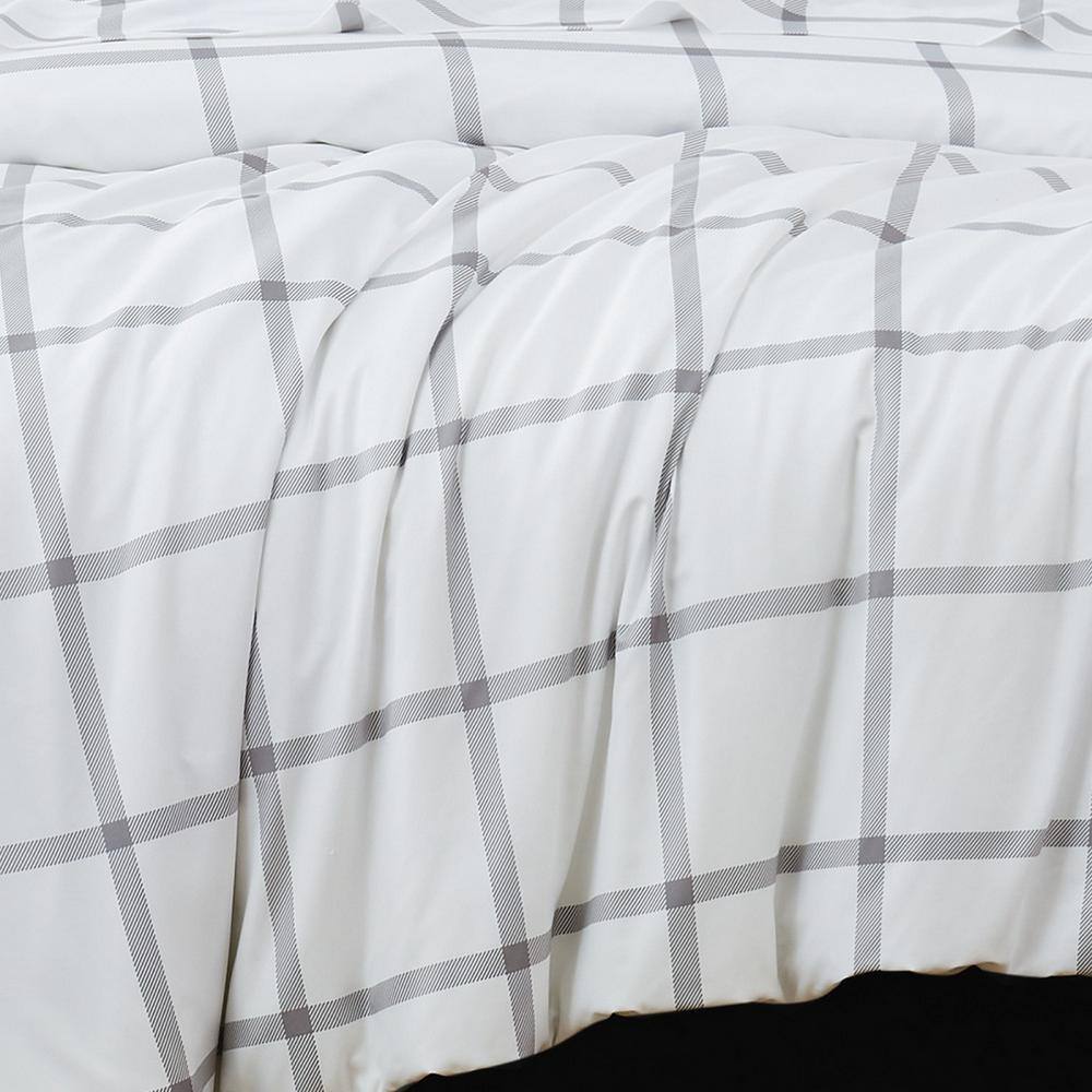 White and Gray Microfiber Full/Queen Duvet Cover Set with Shams