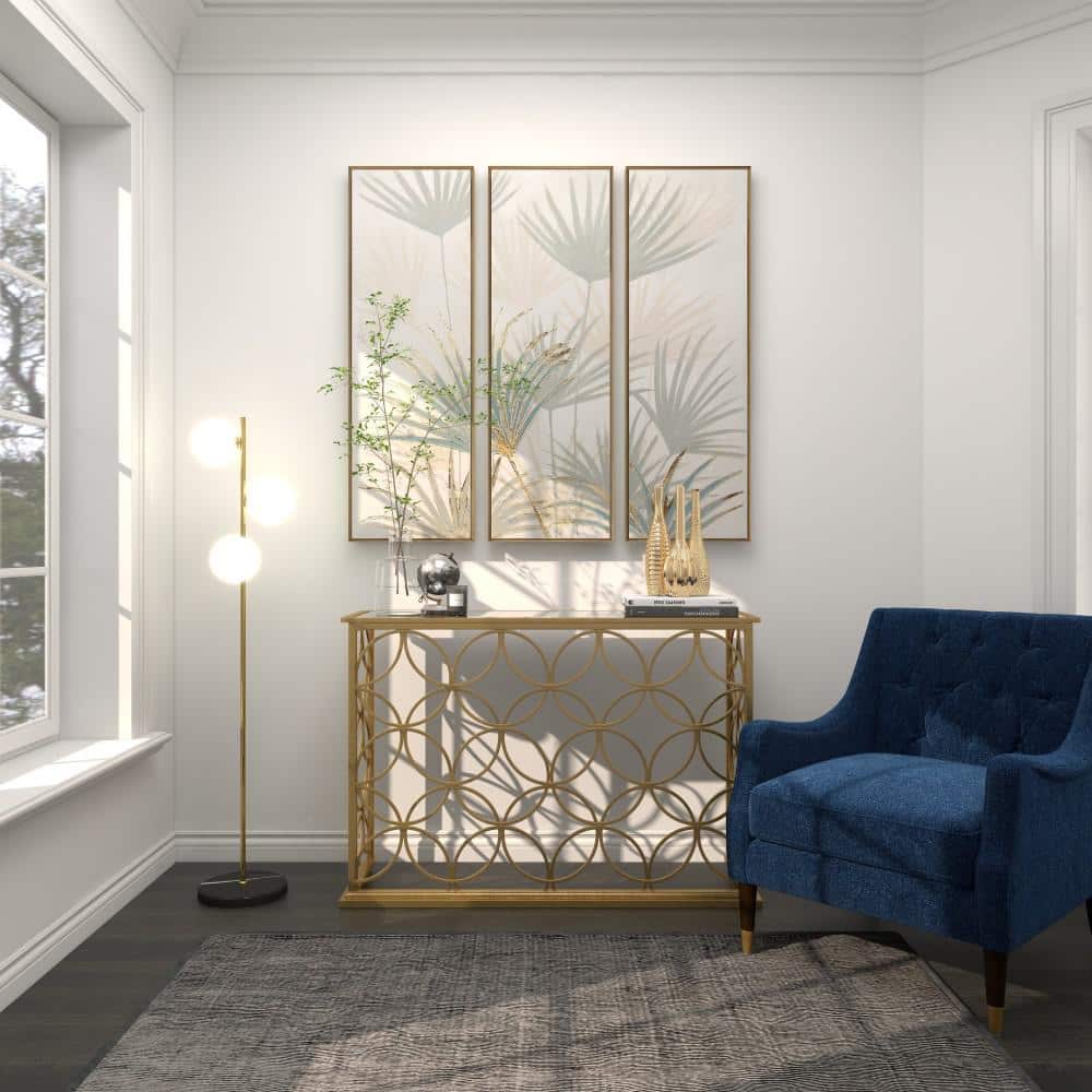 Elegant Gold Metal & Mirrored Glass Console Table, 47" x 32"