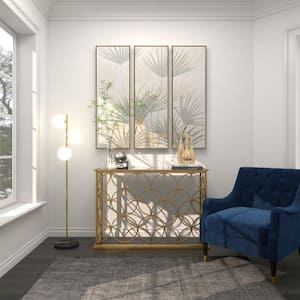 47 in. Gold Extra Large Rectangle Metal Geometric Console Table with Mirrored Glass Top