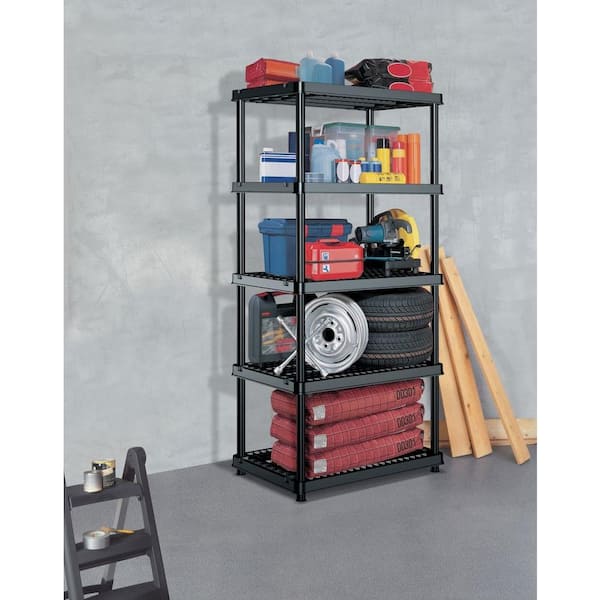 HDX 5-Tier Plastic Garage Storage Shelving Unit in Black (36 in. W x 74 in.  H x 18 in. D) 241592 - The Home Depot