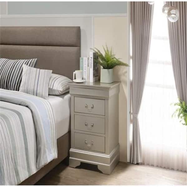 Gold Finish, 3 Drawers Nightstand