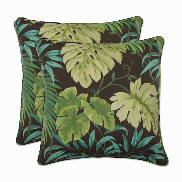 Pillow Perfect Floral Green Square Outdoor Square Throw Pillow 2-Pack