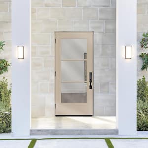 Legacy 32 in. x 80 in. Icon 3-Lite Modern Clear Glass RHOS Sandstone Fiberglass Prehung Front Door