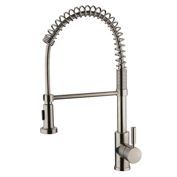 Yosemite Home Decor Single-Handle Spring Pull-Out Sprayer Kitchen Faucet in Brushed Nickel