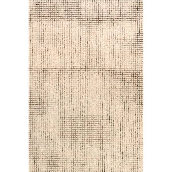 RUGS USA Arvin Olano Melrose Checked Wool Cream Doormat 3 ft. x 5 ft. Indoor/Outdoor Patio Rug