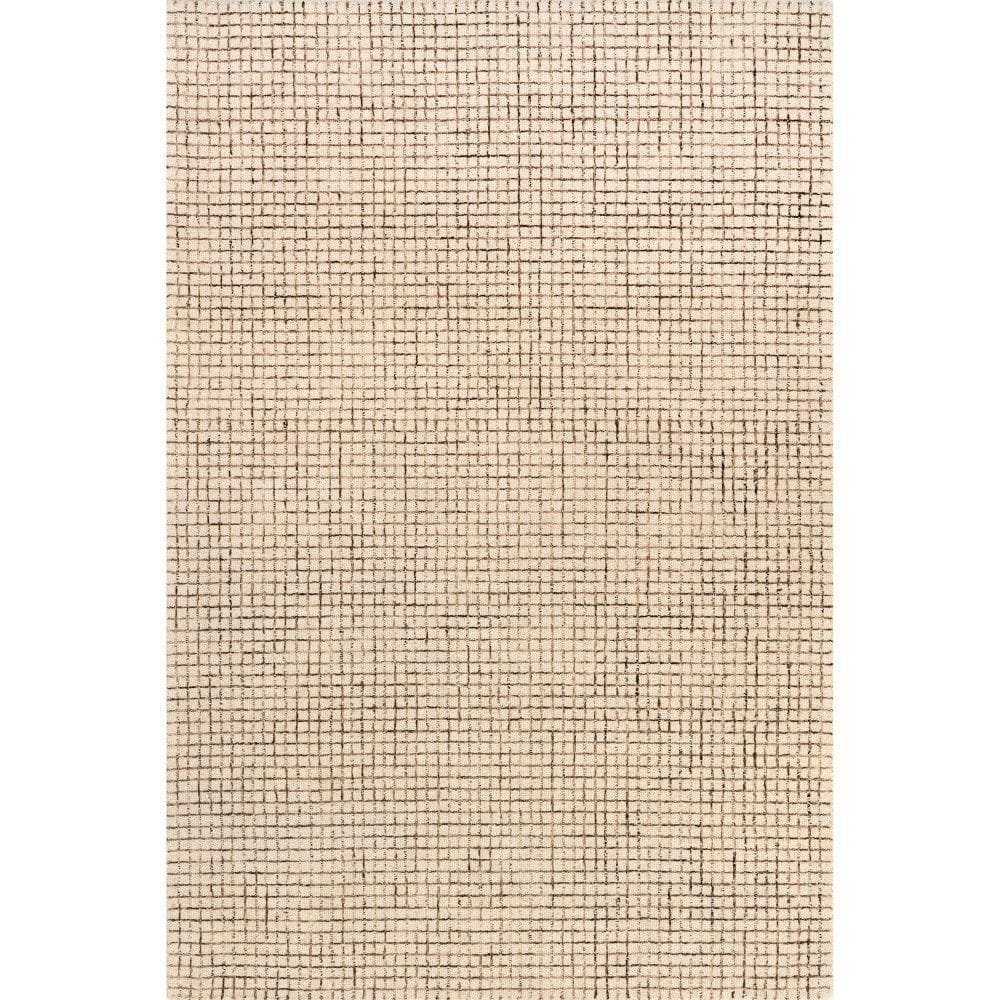 Cream and Beige Tufted Wool 6' x 9' Area Rug