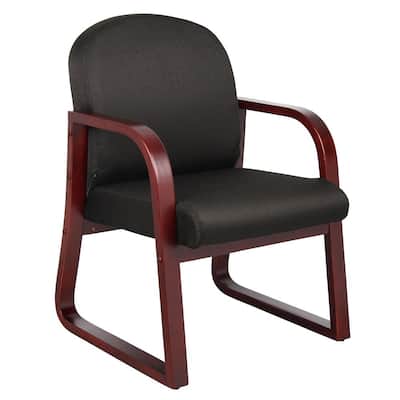 24 in. Width Big and Tall Black and Mahogany Fabric Guest Office Chair with Solid Wood Frame