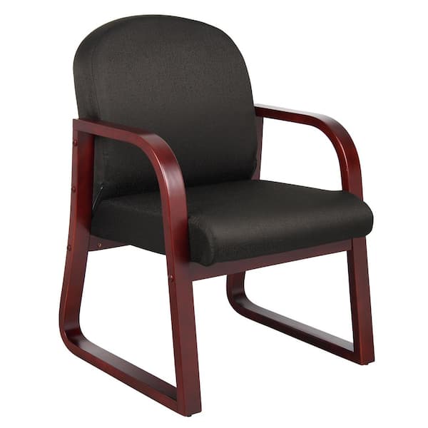 BOSS Office Products 24 in. Width Big and Tall Black and Mahogany Fabric Guest Office Chair with Solid Wood Frame