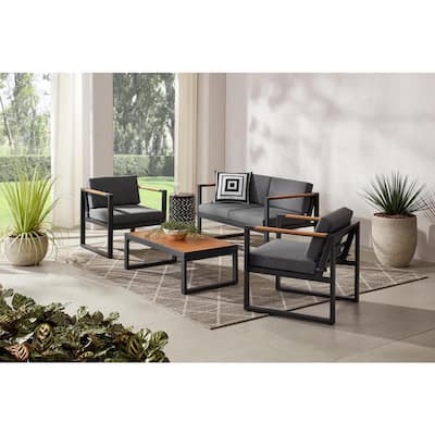 Black Patio Furniture Outdoors, Black Metal Patio Sofa Set