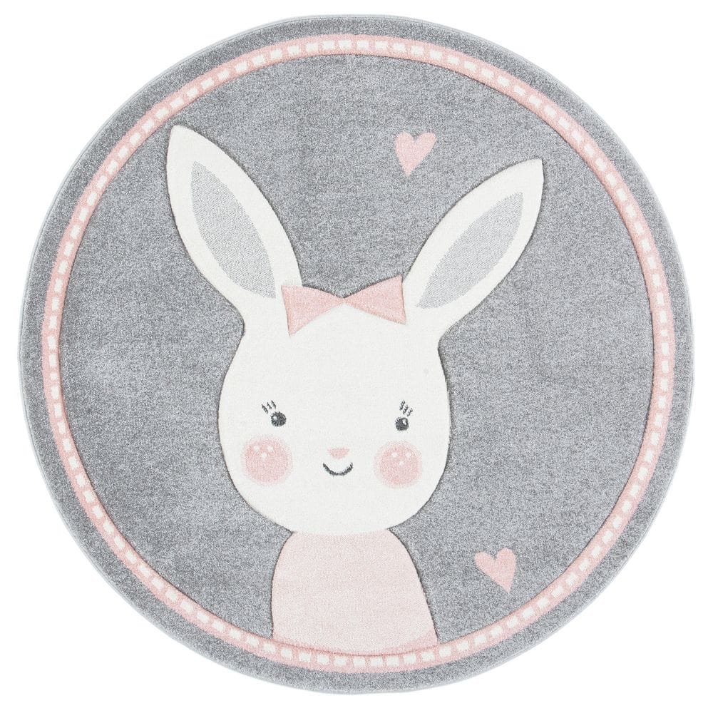 Carousel Kids Gray/Ivory 5 ft. x 5 ft. Border Solid Color Round Area Rug price history on PriceWatchPro