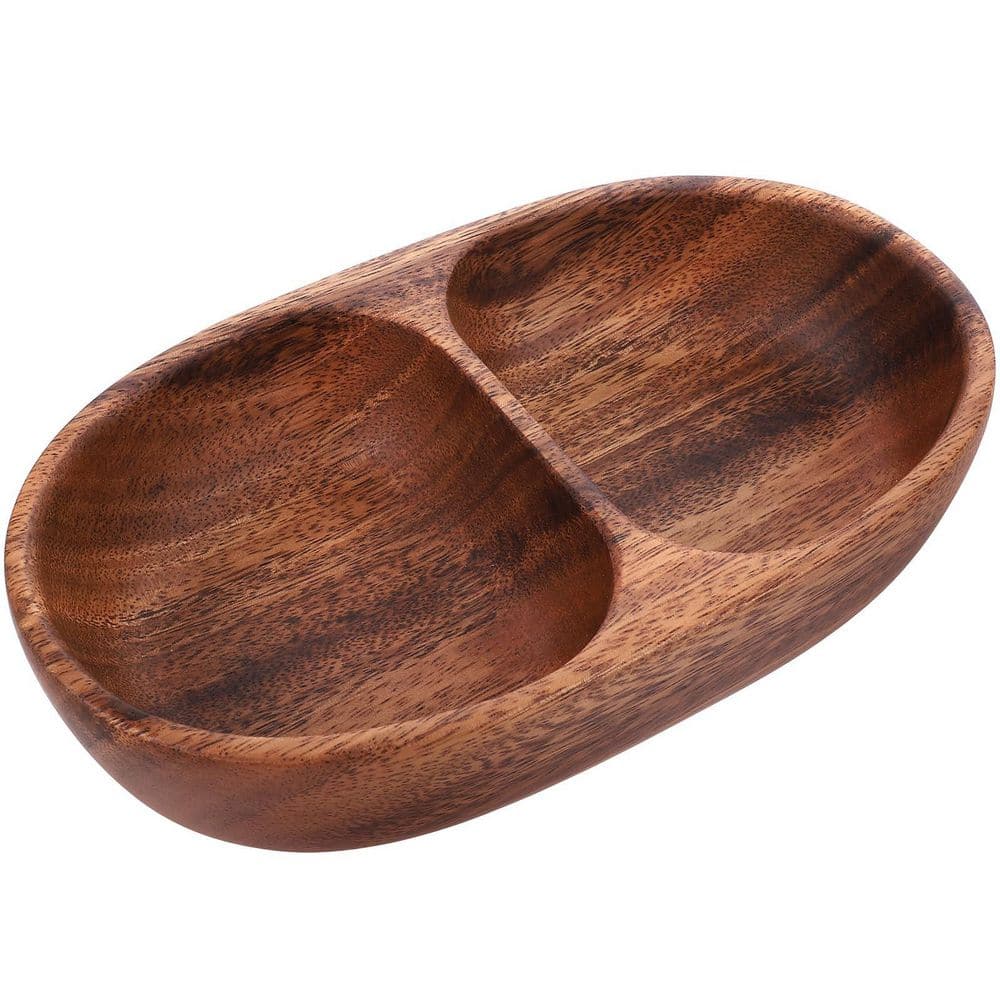 8.2 in. Wood Double Compartment Divided Snack Plate Salad Bowl Serving Tray for Fruits Veggies Nuts price history on PriceWatchPro