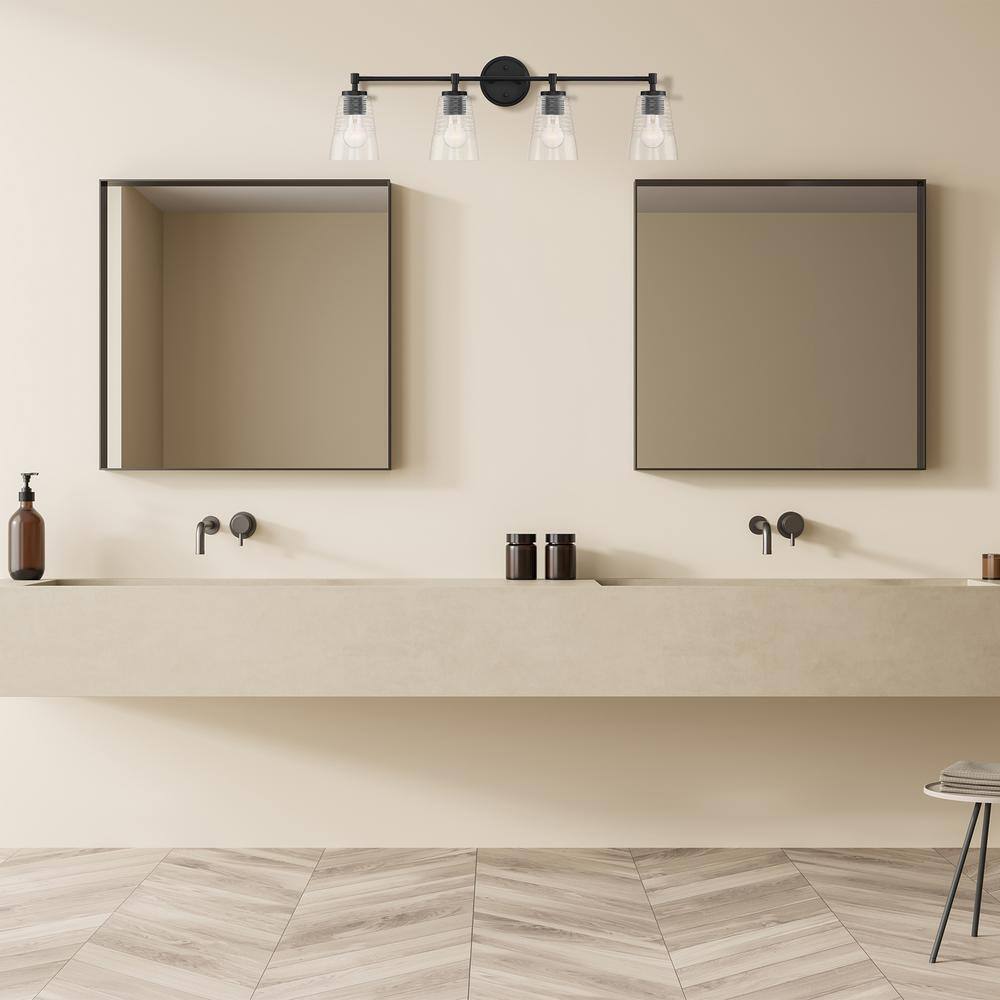 Ingo 33.5" Black Matte 4-Light Dimmable Bath Vanity