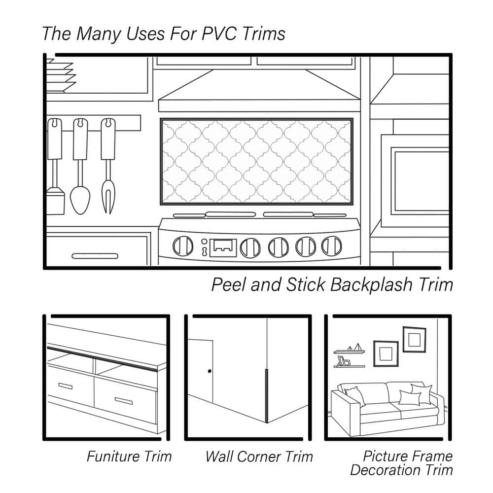 Matte Silver 15 Feet Self-Adhesive PVC Backsplash Trim
