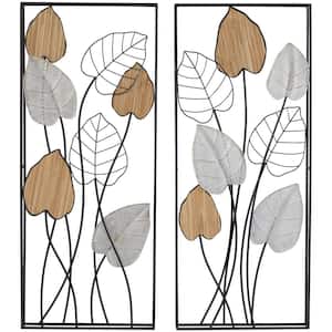 36 in. x 16 in. Black Metal Modern Floral Wall Decor (Set of 2)
