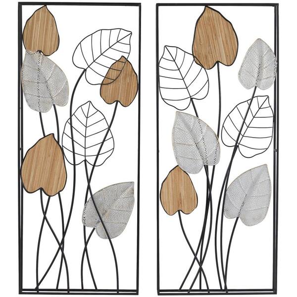 Litton Lane 36 in. x 16 in. Black Metal Modern Floral Wall Decor (Set
