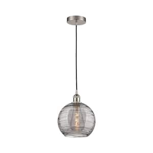 Athens Deco Swirl 100-Watt 1-Light Brushed Satin Nickel Standard Mini Pendant Light with Painted Glass Shade