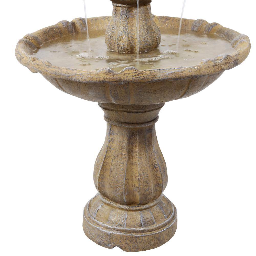 Earth Finish Solar Powered 2-Tier Resin Garden Fountain
