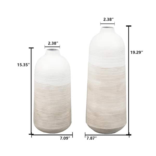 LuxenHöme Two Piece Distressed Tan and White Metal Vases 