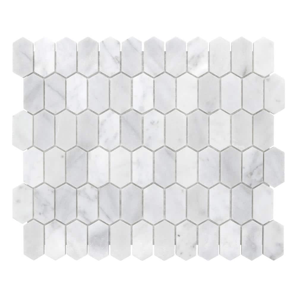 12" x 10" White Carrara Marble Hexagonal Mosaic Tile